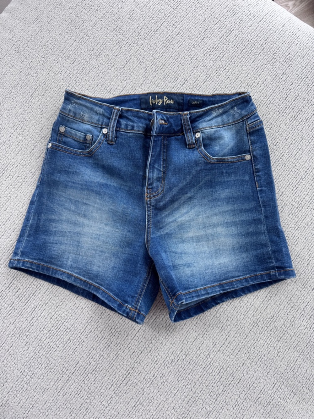 Indigo Rein Medium Blue Washed Denim Shorts Curvy